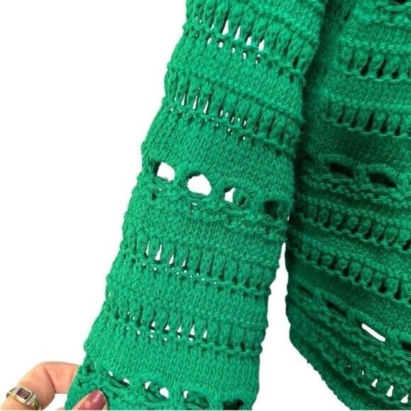 Women 8 Crochet Knit Sweater Green Holiday Cottagecore Fairy Preppy Whimsigoth - Picture 2 of 16